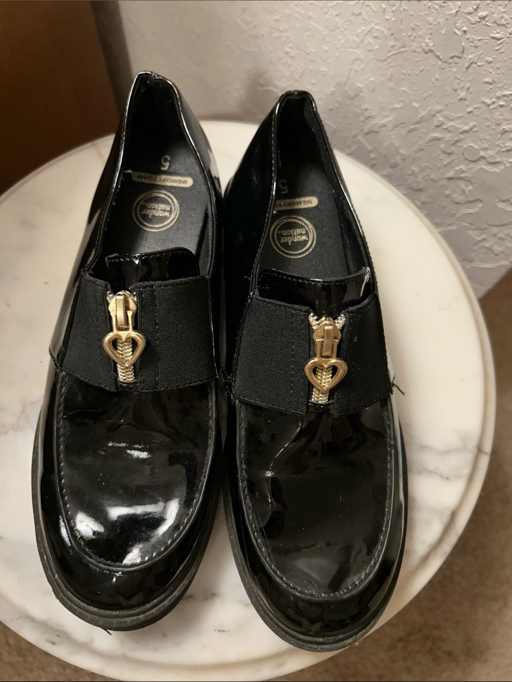 Patent Leather Slip-On Loafers with Gold Heart Zipper - Black. So Cute! 5